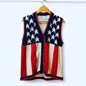 Silk Collection Vintage American Flag Patriotic Women’s Large Hong Kong Sweater